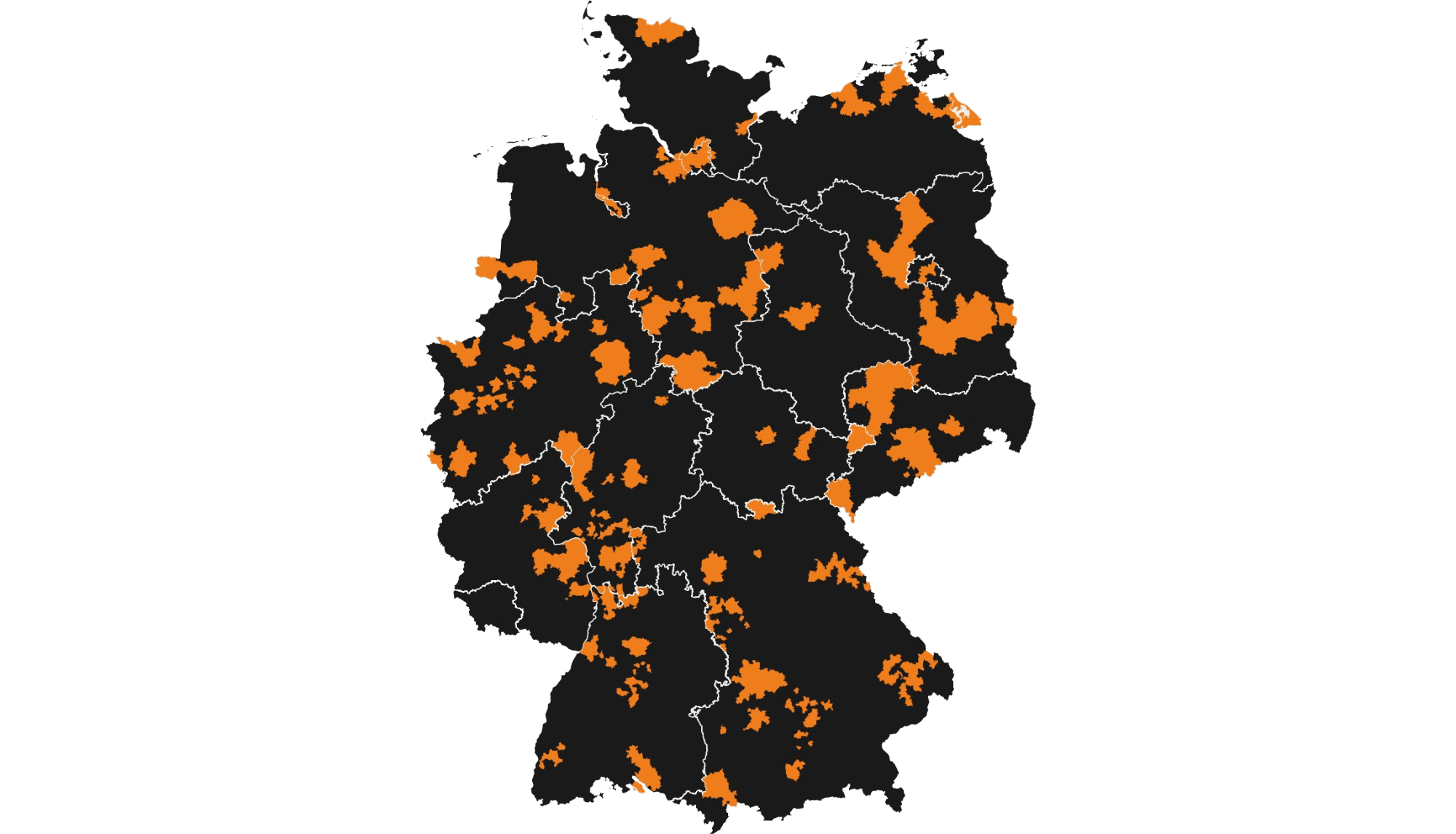 Map of the Federal Republic of Germany with regions in which members are active