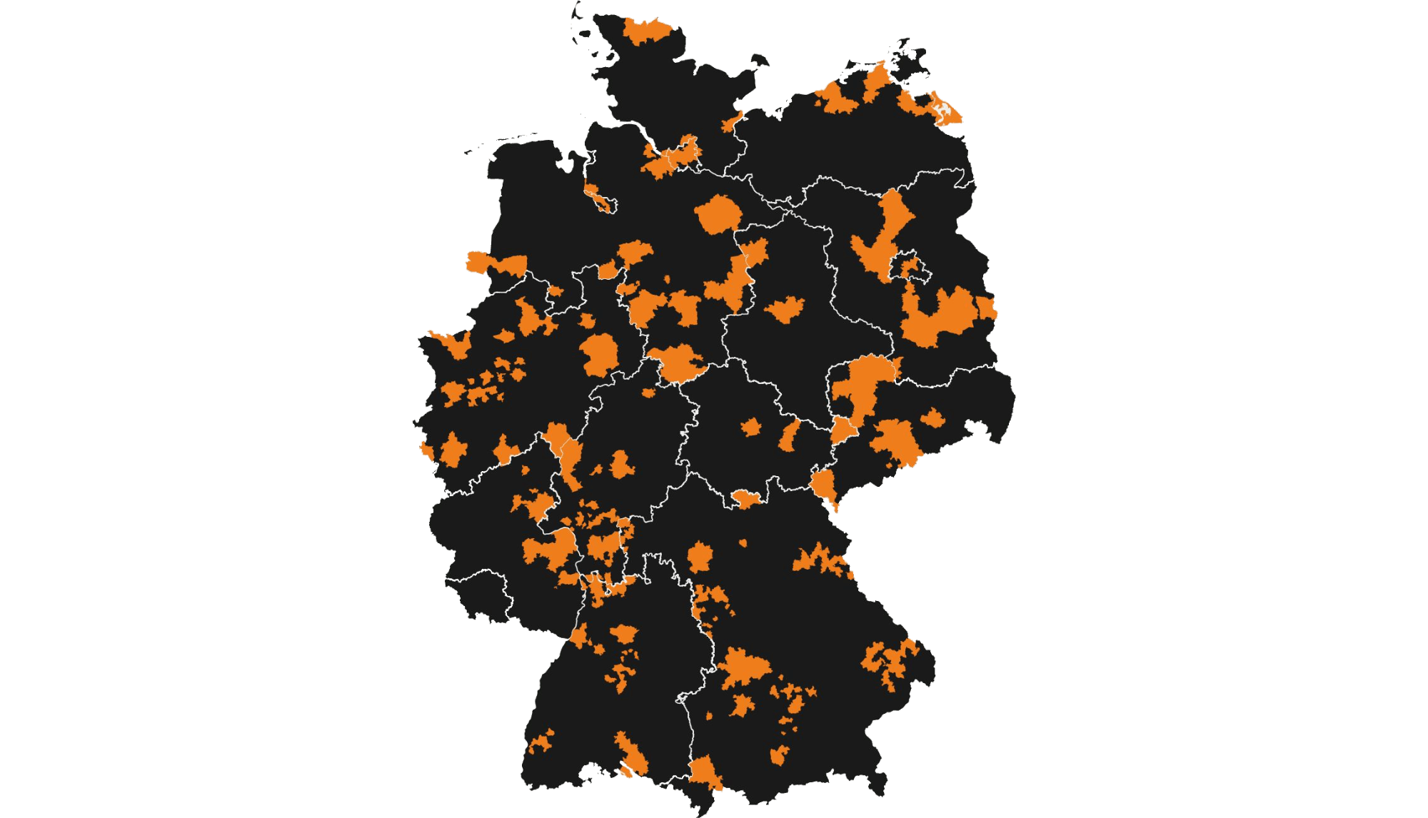 Karte der Bundesrepublik mit Regionen in denen Member aktiv sind